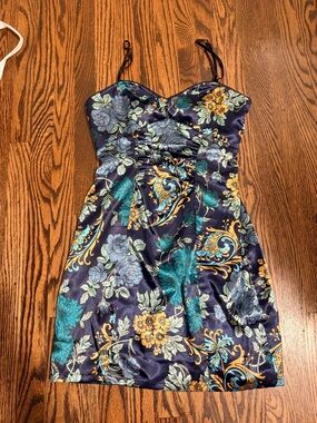 Guess vintage Stretch Floral Satin Mini dress in Teal & Navy 5